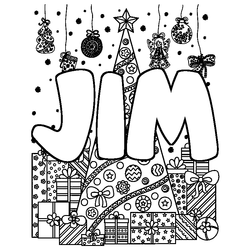 Coloraci&oacute;n del nombre JIM - decorado &aacute;rbol de Navidad y regalos