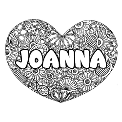 Coloraci&oacute;n del nombre JOANNA - decorado mandala de coraz&oacute;n