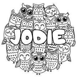 Coloraci&oacute;n del nombre JODIE - decorado b&uacute;hos
