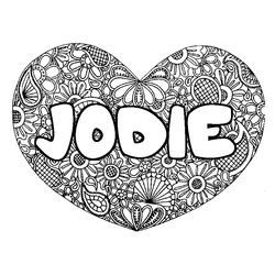 Coloraci&oacute;n del nombre JODIE - decorado mandala de coraz&oacute;n