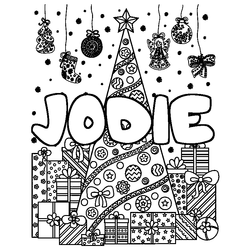 Coloraci&oacute;n del nombre JODIE - decorado &aacute;rbol de Navidad y regalos