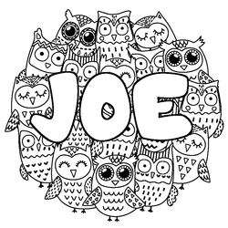 Coloraci&oacute;n del nombre JOE - decorado b&uacute;hos