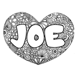 Coloraci&oacute;n del nombre JOE - decorado mandala de coraz&oacute;n