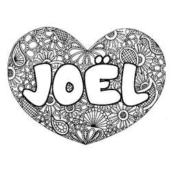 Coloraci&oacute;n del nombre JO&Euml;L - decorado mandala de coraz&oacute;n