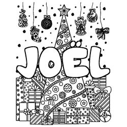 Coloraci&oacute;n del nombre JO&Euml;L - decorado &aacute;rbol de Navidad y regalos