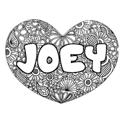 Coloraci&oacute;n del nombre JOEY - decorado mandala de coraz&oacute;n