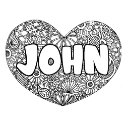 Coloraci&oacute;n del nombre JOHN - decorado mandala de coraz&oacute;n