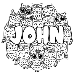 Coloraci&oacute;n del nombre JOHN - decorado b&uacute;hos
