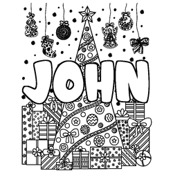 Coloraci&oacute;n del nombre JOHN - decorado &aacute;rbol de Navidad y regalos