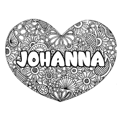 Coloraci&oacute;n del nombre JOHANNA - decorado mandala de coraz&oacute;n