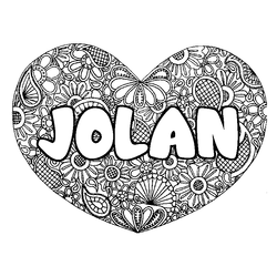 Coloraci&oacute;n del nombre JOLAN - decorado mandala de coraz&oacute;n