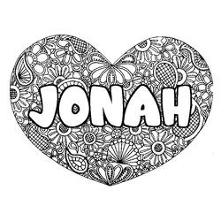 Coloraci&oacute;n del nombre JONAH - decorado mandala de coraz&oacute;n