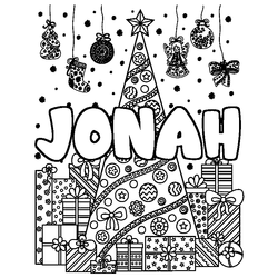 Coloraci&oacute;n del nombre JONAH - decorado &aacute;rbol de Navidad y regalos