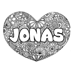 Coloraci&oacute;n del nombre JONAS - decorado mandala de coraz&oacute;n