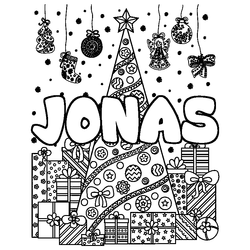Coloraci&oacute;n del nombre JONAS - decorado &aacute;rbol de Navidad y regalos