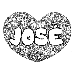Coloraci&oacute;n del nombre JOS&Eacute; - decorado mandala de coraz&oacute;n