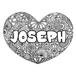 Coloraci&oacute;n del nombre JOSEPH - decorado mandala de coraz&oacute;n