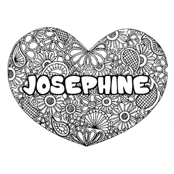 Coloraci&oacute;n del nombre JOSEPHINE - decorado mandala de coraz&oacute;n