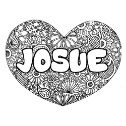 Coloraci&oacute;n del nombre JOSUE - decorado mandala de coraz&oacute;n