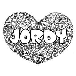 Coloraci&oacute;n del nombre JORDY - decorado mandala de coraz&oacute;n