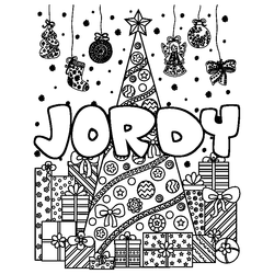 Coloraci&oacute;n del nombre JORDY - decorado &aacute;rbol de Navidad y regalos
