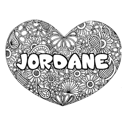 Coloraci&oacute;n del nombre JORDANE - decorado mandala de coraz&oacute;n