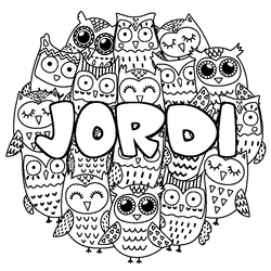 Coloraci&oacute;n del nombre JORDI - decorado b&uacute;hos