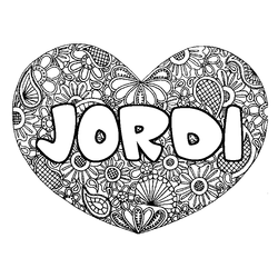 Coloraci&oacute;n del nombre JORDI - decorado mandala de coraz&oacute;n