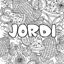 Coloraci&oacute;n del nombre JORDI - decorado mandala de frutas