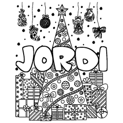 Coloraci&oacute;n del nombre JORDI - decorado &aacute;rbol de Navidad y regalos
