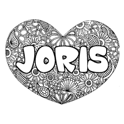 Coloraci&oacute;n del nombre JORIS - decorado mandala de coraz&oacute;n