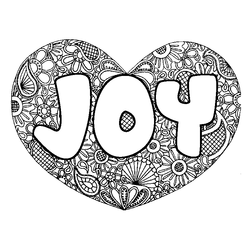 Coloraci&oacute;n del nombre JOY - decorado mandala de coraz&oacute;n