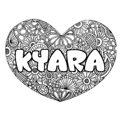 Coloraci&oacute;n del nombre KYARA - decorado mandala de coraz&oacute;n