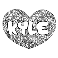 Coloraci&oacute;n del nombre KYLE - decorado mandala de coraz&oacute;n