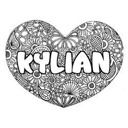 Coloraci&oacute;n del nombre KYLIAN - decorado mandala de coraz&oacute;n