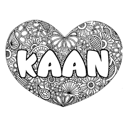 Coloraci&oacute;n del nombre KAAN - decorado mandala de coraz&oacute;n