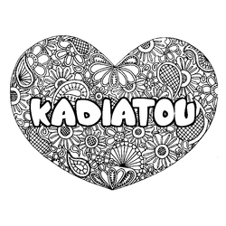 Coloraci&oacute;n del nombre KADIATOU - decorado mandala de coraz&oacute;n