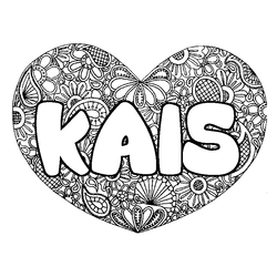 Coloraci&oacute;n del nombre KAIS - decorado mandala de coraz&oacute;n