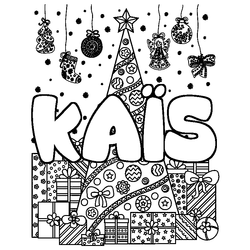 Coloraci&oacute;n del nombre KA&Iuml;S - decorado &aacute;rbol de Navidad y regalos