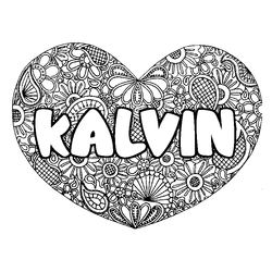Coloraci&oacute;n del nombre KALVIN - decorado mandala de coraz&oacute;n