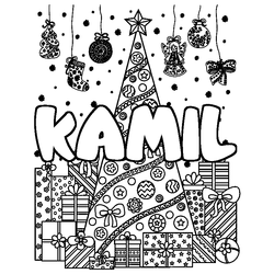 Coloraci&oacute;n del nombre KAMIL - decorado &aacute;rbol de Navidad y regalos
