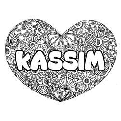 Coloraci&oacute;n del nombre KASSIM - decorado mandala de coraz&oacute;n
