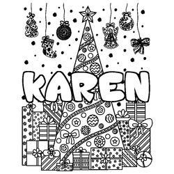 Coloraci&oacute;n del nombre KAREN - decorado &aacute;rbol de Navidad y regalos