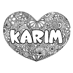 Coloraci&oacute;n del nombre KARIM - decorado mandala de coraz&oacute;n