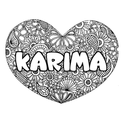 Coloraci&oacute;n del nombre KARIMA - decorado mandala de coraz&oacute;n