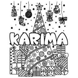 Coloraci&oacute;n del nombre KARIMA - decorado &aacute;rbol de Navidad y regalos
