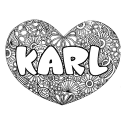 Coloraci&oacute;n del nombre KARL - decorado mandala de coraz&oacute;n