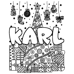 Coloraci&oacute;n del nombre KARL - decorado &aacute;rbol de Navidad y regalos