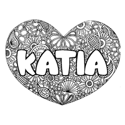 Coloraci&oacute;n del nombre KATIA - decorado mandala de coraz&oacute;n