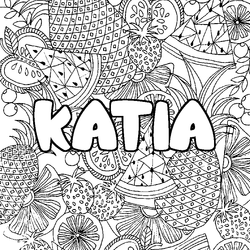 Coloraci&oacute;n del nombre KATIA - decorado mandala de frutas